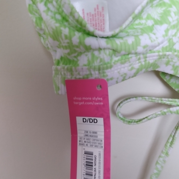 Xhilaration 90s Aesthetic Green and White Floral Print Tie Back Bikini Top - Picture 6 of 10
